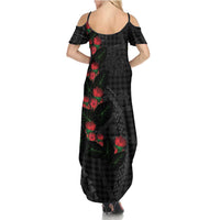 Hawaiian Kakau Art Summer Maxi Dress Taro Leaves with Ohia Lehua and Pakala Pattern LT03 - Polynesian Pride