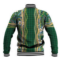 Hawaiian Art Flower Tribal with Lei Baseball Jacket Palaka Pattern Green Color - Polynesian Pride