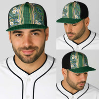 Hawaiian Art Flower Tribal with Lei Baseball Net Cap Palaka Pattern Green Color - Polynesian Pride