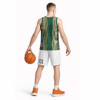 Hawaiian Art Flower Tribal with Lei Basketball Jersey Palaka Pattern Green Color - Polynesian Pride
