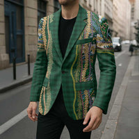 Hawaiian Art Flower Tribal with Lei Blazer Palaka Pattern Green Color - Polynesian Pride