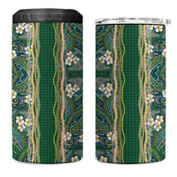Hawaiian Art Flower Tribal with Lei 4 in 1 Can Cooler Tumbler Palaka Pattern Green Color - Polynesian Pride
