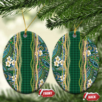 Hawaiian Art Flower Tribal with Lei Ceramic Ornament Palaka Pattern Green Color - Polynesian Pride