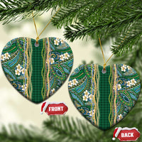 Hawaiian Art Flower Tribal with Lei Ceramic Ornament Palaka Pattern Green Color - Polynesian Pride