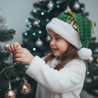 Hawaiian Art Flower Tribal with Lei Christmas Santa Hat Palaka Pattern Green Color - Polynesian Pride