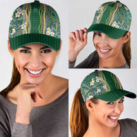 Hawaiian Art Flower Tribal with Lei Classic Cap Palaka Pattern Green Color - Polynesian Pride