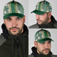 Hawaiian Art Flower Tribal with Lei Classic Cap Palaka Pattern Green Color - Polynesian Pride
