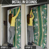 Hawaiian Art Flower Tribal with Lei Door Cover Palaka Pattern Green Color - Polynesian Pride