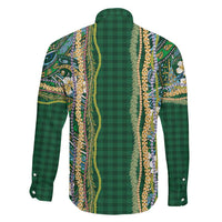 Hawaiian Art Flower Tribal with Lei Family Matching Off Shoulder Short Dress and Hawaiian Shirt Palaka Pattern Green Color LT03 - Polynesian Pride