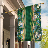 Hawaiian Art Flower Tribal with Lei Garden Flag Palaka Pattern Green Color LT03 House Flag Green - Polynesian Pride