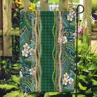 Hawaiian Art Flower Tribal with Lei Garden Flag Palaka Pattern Green Color LT03 Garden Flag Green - Polynesian Pride