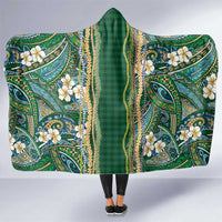 Hawaiian Art Flower Tribal with Lei Hooded Blanket Palaka Pattern Green Color - Polynesian Pride