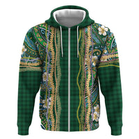 Hawaiian Art Flower Tribal with Lei Hoodie Palaka Pattern Green Color - Polynesian Pride