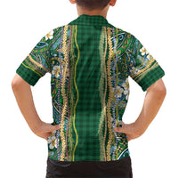Hawaiian Art Flower Tribal with Lei Kid Hawaiian Shirt Palaka Pattern Green Color - Polynesian Pride