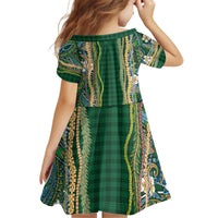 Hawaiian Art Flower Tribal with Lei Kid Short Sleeve Dress Palaka Pattern Green Color - Polynesian Pride