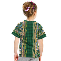 Hawaiian Art Flower Tribal with Lei Kid T Shirt Palaka Pattern Green Color - Polynesian Pride