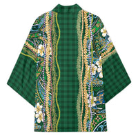 Hawaiian Art Flower Tribal with Lei Kimono Palaka Pattern Green Color - Polynesian Pride