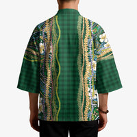 Hawaiian Art Flower Tribal with Lei Kimono Palaka Pattern Green Color - Polynesian Pride
