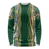 Hawaiian Art Flower Tribal with Lei Long Sleeve Shirt Palaka Pattern Green Color - Polynesian Pride
