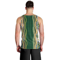 Hawaiian Art Flower Tribal with Lei Men Tank Top Palaka Pattern Green Color - Polynesian Pride