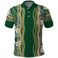 Hawaiian Art Flower Tribal with Lei Polo Shirt Palaka Pattern Green Color - Polynesian Pride