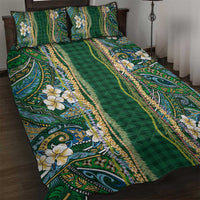 Hawaiian Art Flower Tribal with Lei Quilt Bed Set Palaka Pattern Green Color - Polynesian Pride
