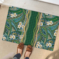 Hawaiian Art Flower Tribal with Lei Rubber Doormat Palaka Pattern Green Color - Polynesian Pride