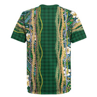 Hawaiian Art Flower Tribal with Lei Rugby Jersey Palaka Pattern Green Color - Polynesian Pride
