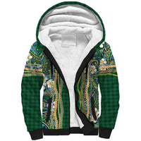 Hawaiian Art Flower Tribal with Lei Sherpa Hoodie Palaka Pattern Green Color - Polynesian Pride