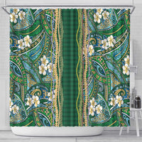 Hawaiian Art Flower Tribal with Lei Shower Curtain Palaka Pattern Green Color LT03 - Polynesian Pride