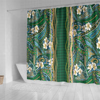 Hawaiian Art Flower Tribal with Lei Shower Curtain Palaka Pattern Green Color LT03 - Polynesian Pride