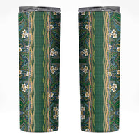 Hawaiian Art Flower Tribal with Lei Skinny Tumbler Palaka Pattern Green Color - Polynesian Pride