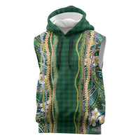 Hawaiian Art Flower Tribal with Lei Sleeveless Hoodie Palaka Pattern Green Color - Polynesian Pride
