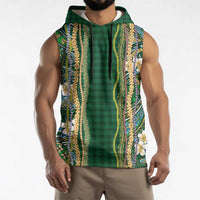 Hawaiian Art Flower Tribal with Lei Sleeveless Hoodie Palaka Pattern Green Color - Polynesian Pride