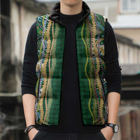 Hawaiian Art Flower Tribal with Lei Sleeveless Puffer Jacket Palaka Pattern Green Color - Polynesian Pride