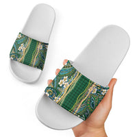 Hawaiian Art Flower Tribal with Lei Slide Sandals Palaka Pattern Green Color LT03 - Polynesian Pride