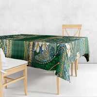 Hawaiian Art Flower Tribal with Lei Tablecloth Palaka Pattern Green Color - Polynesian Pride