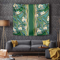 Hawaiian Art Flower Tribal with Lei Tapestry Palaka Pattern Green Color - Polynesian Pride