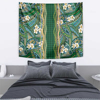 Hawaiian Art Flower Tribal with Lei Tapestry Palaka Pattern Green Color - Polynesian Pride