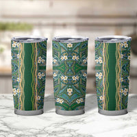 Hawaiian Art Flower Tribal with Lei Tumbler Cup Palaka Pattern Green Color LT03 - Polynesian Pride