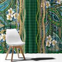 Hawaiian Art Flower Tribal with Lei Window Curtain Palaka Pattern Green Color LT03 - Polynesian Pride