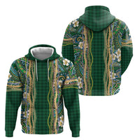 Hawaiian Art Flower Tribal with Lei Zip Hoodie Palaka Pattern Green Color - Polynesian Pride