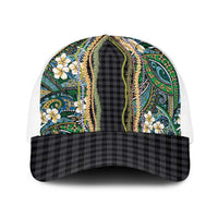 Hawaiian Art Flower Tribal with Lei Baseball Net Cap Palaka Pattern Black Color - Polynesian Pride