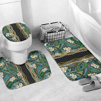 Hawaiian Art Flower Tribal with Lei Bathroom Set Palaka Pattern Black Color - Polynesian Pride