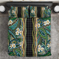 Hawaiian Art Flower Tribal with Lei Bedding Set Palaka Pattern Black Color - Polynesian Pride