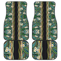 Hawaiian Art Flower Tribal with Lei Car Mats Palaka Pattern Black Color - Polynesian Pride