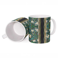 Hawaiian Art Flower Tribal with Lei Ceramic Mug Palaka Pattern Black Color - Polynesian Pride