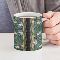 Hawaiian Art Flower Tribal with Lei Ceramic Mug Palaka Pattern Black Color - Polynesian Pride