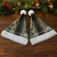 Hawaiian Art Flower Tribal with Lei Christmas Santa Hat Palaka Pattern Black Color - Polynesian Pride