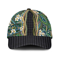 Hawaiian Art Flower Tribal with Lei Classic Cap Palaka Pattern Black Color - Polynesian Pride